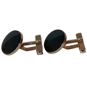 Vintage Swank Cufflinks Gold Tone Round Black Onyx Stone Signed